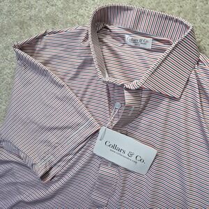 Collars and Co Dress Collar Polo Shirt Medium Relaxed Red Striped Featherweight